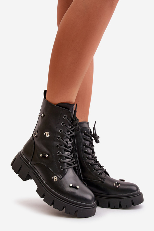 Жіночі робочі черевики з декором з екошкіри Cadenilla чорного кольору