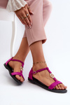 Жіночі босоніжки на плоскій підошві з золотими прикрасами Vinceza 17321 Фуксія