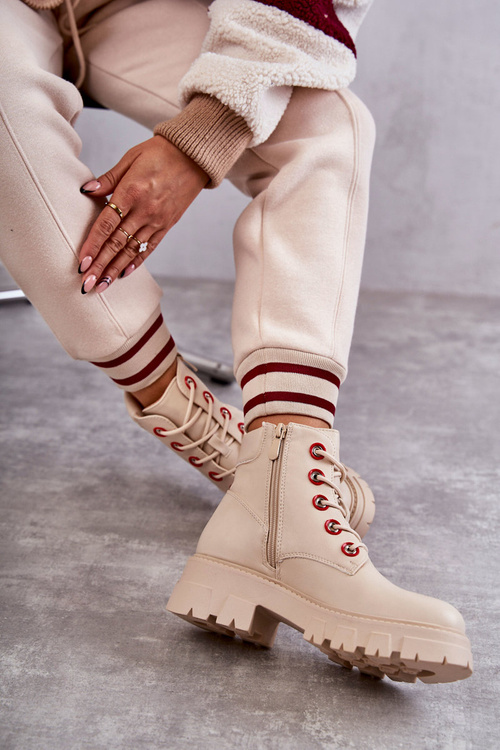 Шкіряні черевики робочі на блискавці бежеві Messa