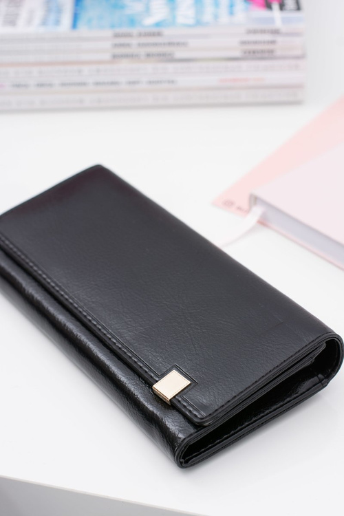 Великий жіночий чорний модний гаманець Gold Lock