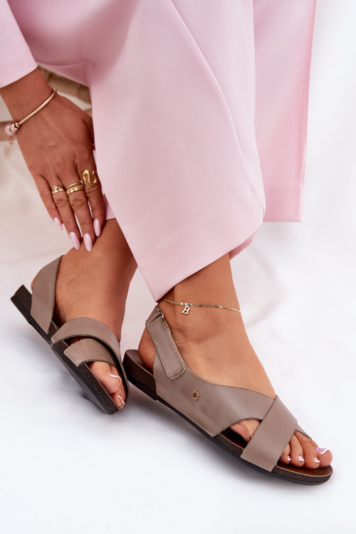 Шкіряні сандалі на липучці темно-бежеві Зазу 40141