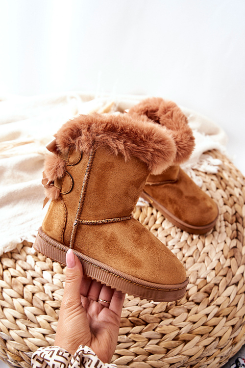 Дитячі утеплені снігові черевики з бантами кольору хакі в стилі фанкі