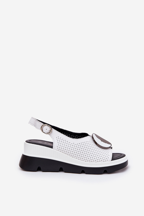 Шкіряні Жіночі Сандалі На Танкетці З Декором S.Barski LR51-788 Білі