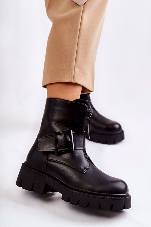 Жіночі теплі черевики на блискавці чорні Torey