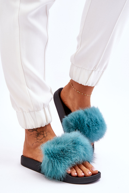 Жіночі гумові тапочки з хутром Бірюза Лукреція