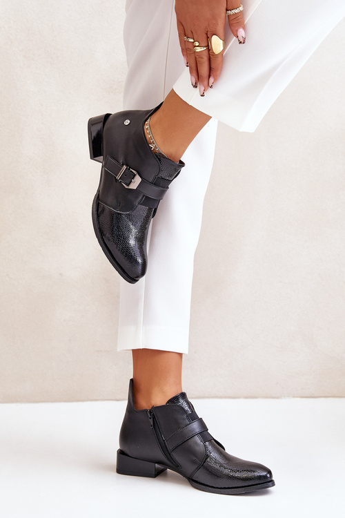 Шкіряні низькі ботильйони на блискавці Maciejka 06692-01 Чорні