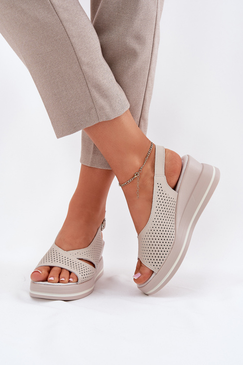 Жіночі Шкіряні Сандалі На Танкетці S.Barski LR51-660 Бежеві