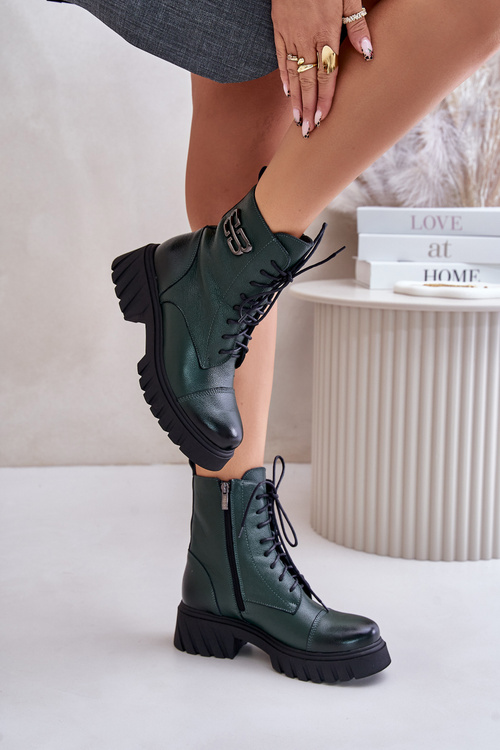 Zazoo 60486 Шкіряні ботильйони Спецодяг утеплений темно-зелений