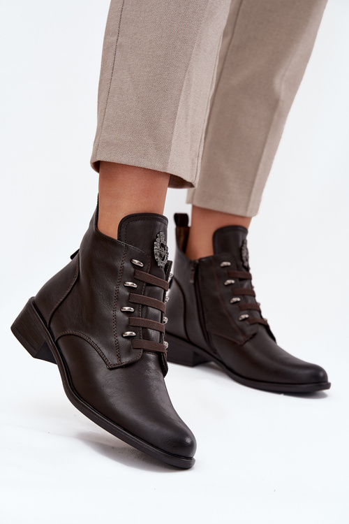 Низькі утеплені ботильйони на блискавці та декорі Коричневий Nevalia