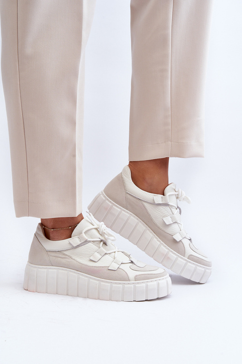 Жіноче шкіряне спортивне взуття на платформі M01/1 Zazoo світло-бежевий