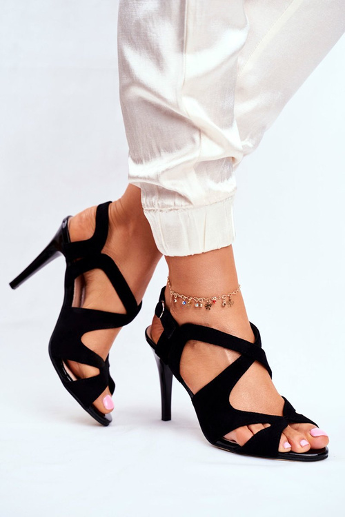 Жіночі босоніжки на високому каблуці Sergio Leone Eco-Suede Black SK427