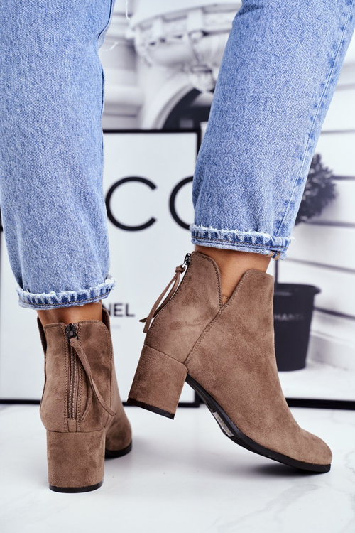 Жіночі черевики на високому каблуці замшеві бежеві Мімоза