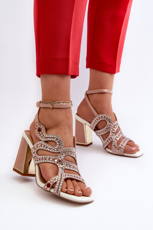 Жіночі босоніжки з прикрасами на шпильці D&A CR952 Рожеві