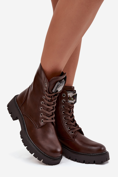 Жіночі чоботи з оздобленням з еко-шкіри шоколадні Karessa
