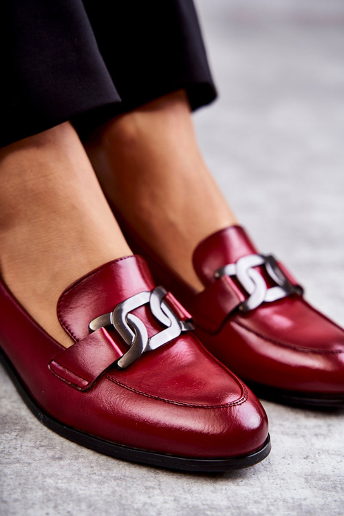 Модні шкіряні лофери бордового кольору Trine