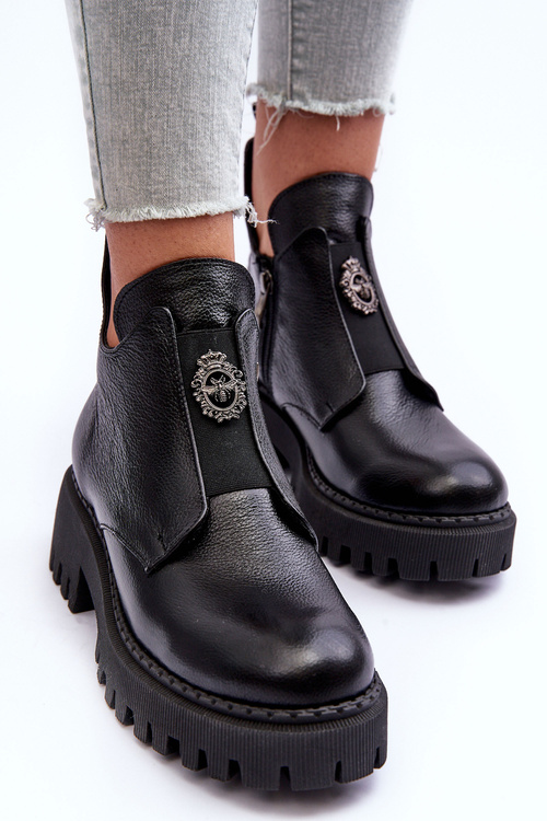 Жіночі шкіряні чоботи з орнаментом Black Lusanna