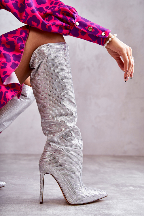 Модні чоботи на високому каблуці з фіанітами Silver Lovisa