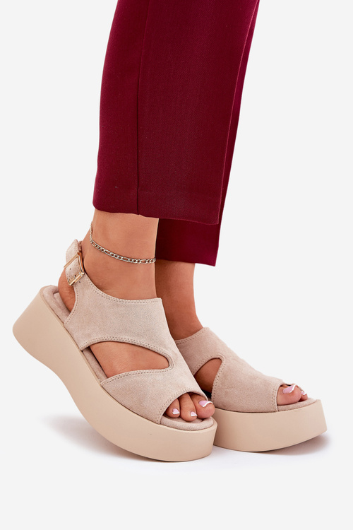 Жіночі Сандалі На Платформі Еко Замш Бежеві Каронія