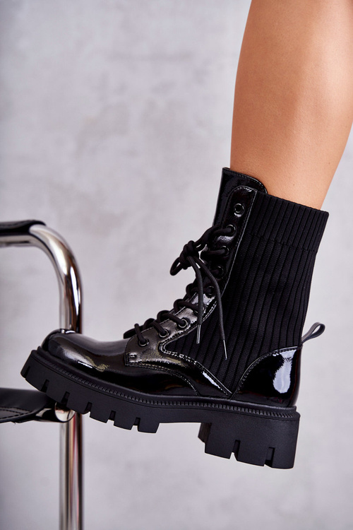 Жіночі лаковані робочі черевики зі шкарпетками Чорні Abigail