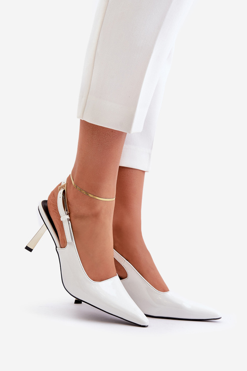 Лаковані туфлі на високих підборах з відкритою п'ятою білого кольору Filona