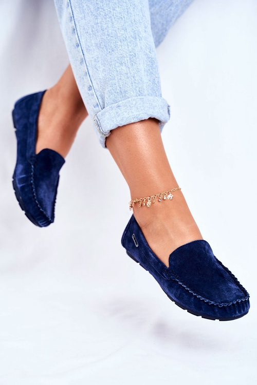 Жіночі лофери шкіряні замшеві блакитні Papito