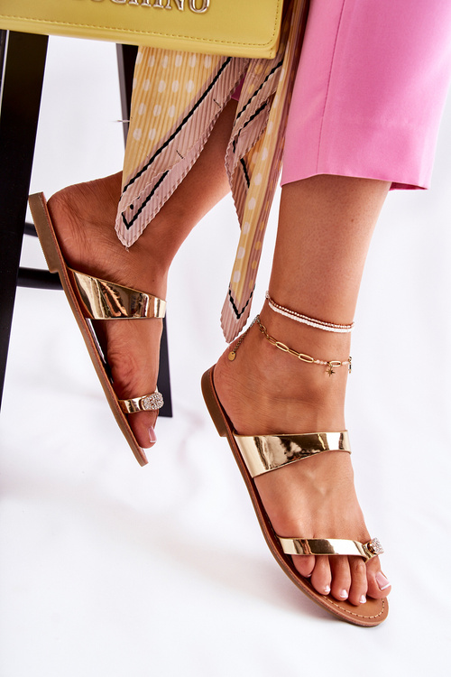 Жіночі лаковані шльопанці Gold Jimena