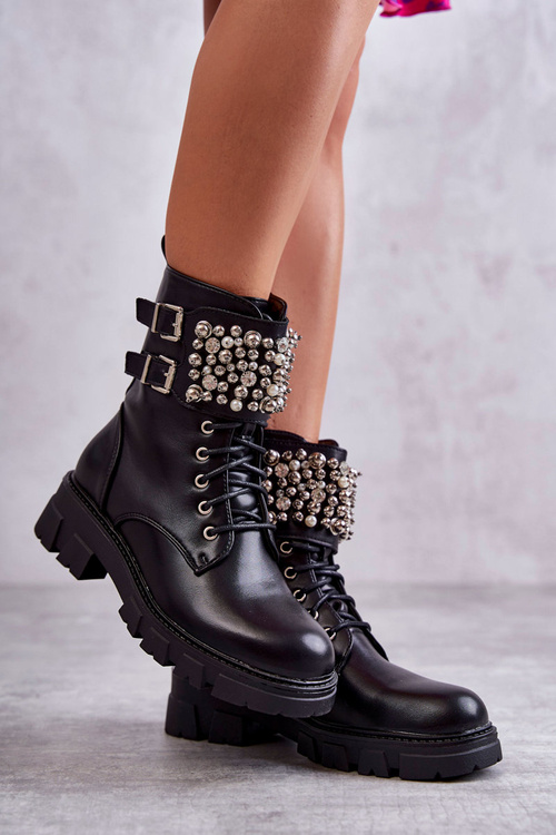 Жіночі чоботи з орнаментом на зав'язках чорні леонес