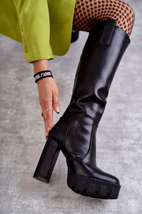 Модні шкіряні чоботи на платформі Чорні Isabell