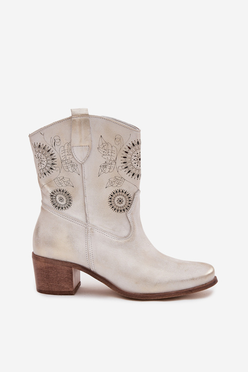 Замшеві шкіряні жіночі черевики з перфорацією на підборах Zazoo 3844 золото зношене