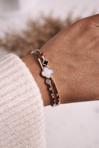 Сталевий браслет із гвоздикою та кубічним цирконієм удачі з рожевого золота