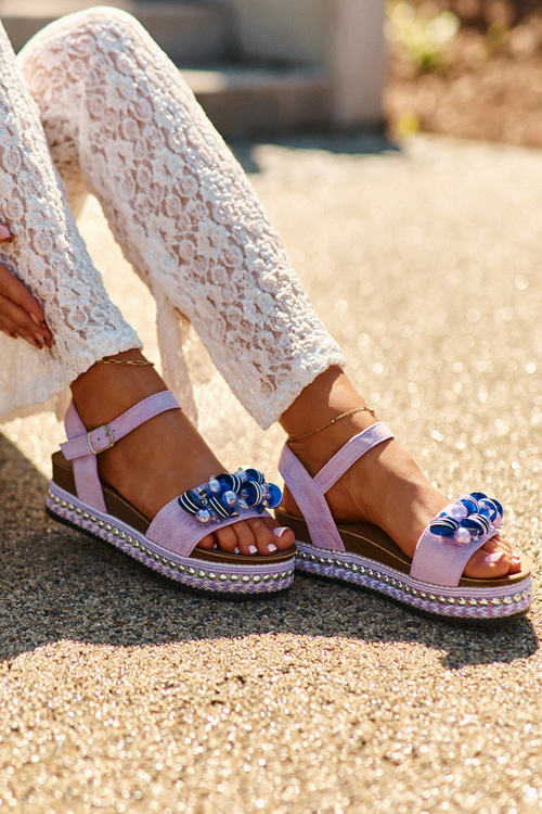 Жіночі босоніжки на танкетці та платформі з декором S.Barski HY056 Фіолетовий