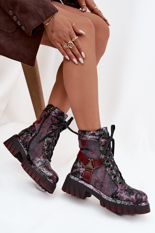 Шкіряні робочі черевики жіночі Maciejka 07072-23 бордо