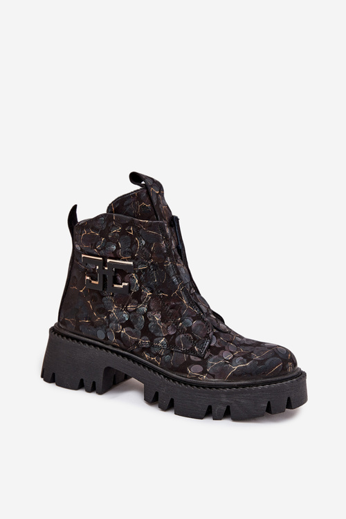 Шкіряні жіночі ботінки з оздобленням підкладені Artiker 57C2084 Чорно-золоті