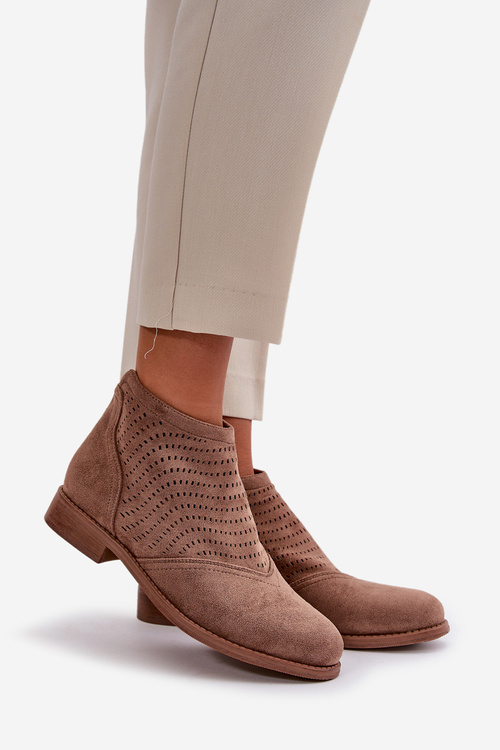 Жіночі ботильйони на плоскій каблуці з перфорацією коричневі S.Barski HY42-076