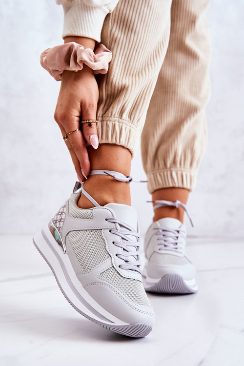 Жіночі класичні спортивні туфлі на танкетці сірі Advanced