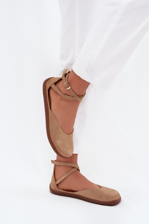 Замшеві Балерини Для Жінок Barefoot З Ремінцями Zazoo 191 Бежеві