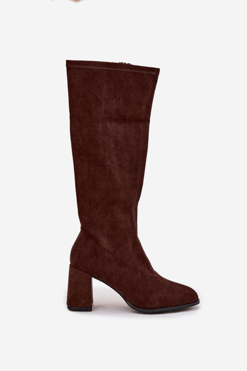 Жіночі чоботи на високому підборі з еко замші шоколадні Yelisse