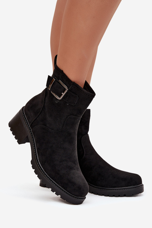 Ізольовані жіночі ботильйони на низькому каблуці блок із пряжкою Чорний Helvina