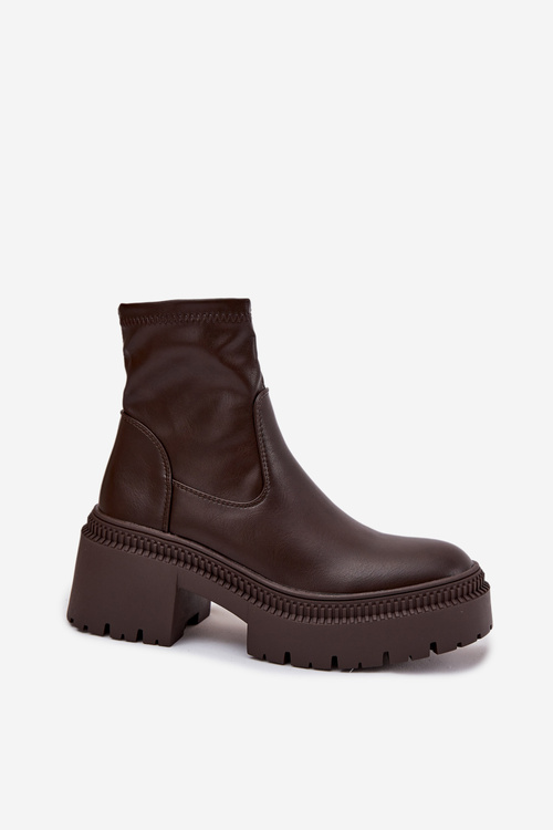 Жіночі чоботи на масивному каблуці та платформі Еко шкіра коричневі Elvianne