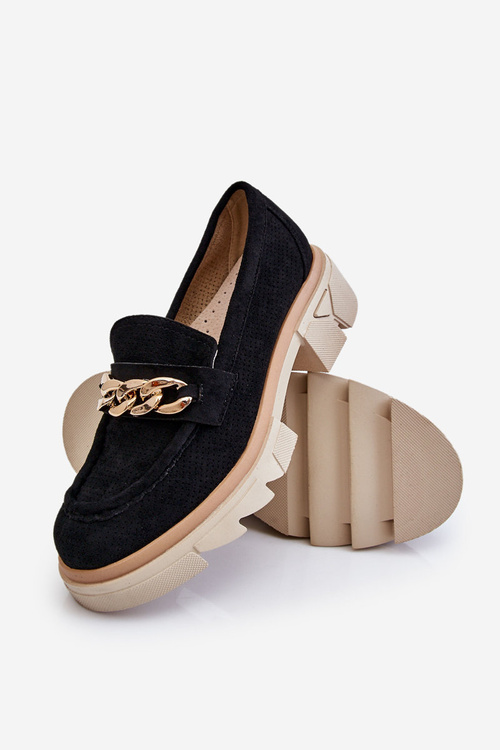 Жіночі лофери броги з ланцюжком чорні Luella