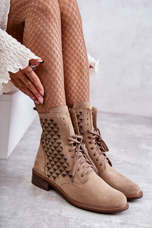 Чоботи замшеві на шнурівці Ніколь 2751 Бежеві