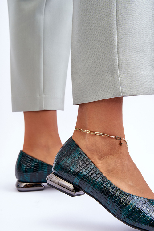 Шкіряні лаковані балетки на плоскій підошві Темно-зелені Vaani