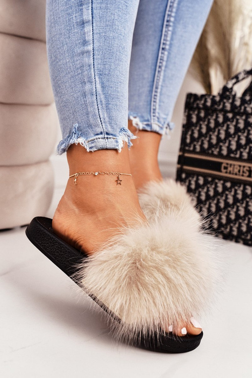 Жіночі тапочки з хутром бежеві Belmondo