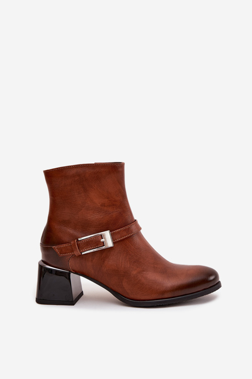 Шкіряні жіночі чоботи на підборах з пряжкою Zazoo 60562 коричневі