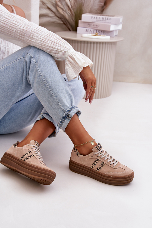 Жіночі замшеві кросівки на платформі Zazoo N1068S4, рожеві з леопардовим принтом