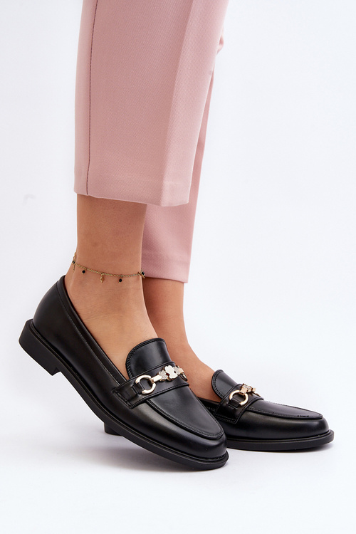 Жіночі мокасини з екошкіри на плоскій підошві чорні Vimedia