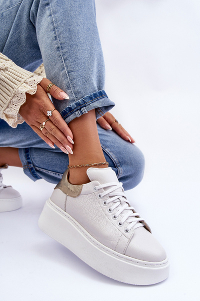 Жіночі шкіряні кросівки на платформі білі Lemar 10150