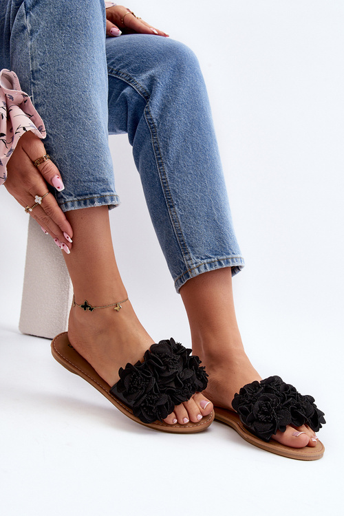 Жіночі чорні босоніжки в квіточку Eelfan