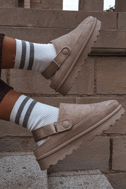 Жіночі тапочки утеплені хутром на платформі бежеві Азіда