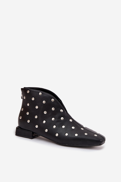 Жіночі ботильйони на ніжному каблуці з срібним оздобленням Чорні Rosalind